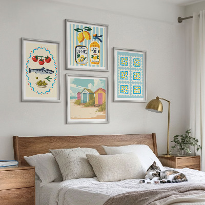 Billedvæg over sofa Illustrationer af middelhavskøkkenet