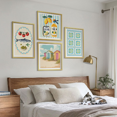 Billedvæg over sofa Illustrationer af middelhavskøkkenet