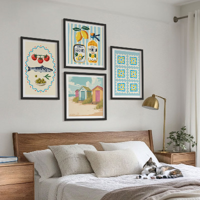 Billedvæg over sofa Illustrationer af middelhavskøkkenet