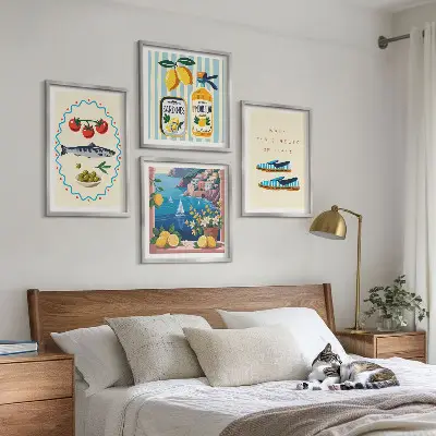 Billedsæt med ramme italienske smagsoplevelser med farverige motiver