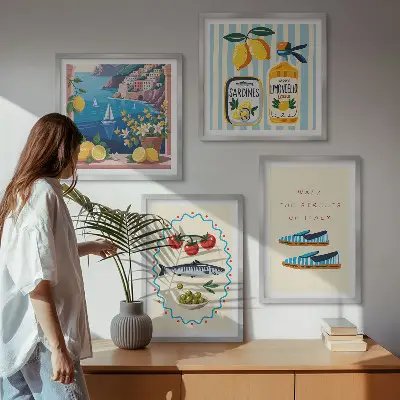 Billedsæt med ramme italienske smagsoplevelser med farverige motiver