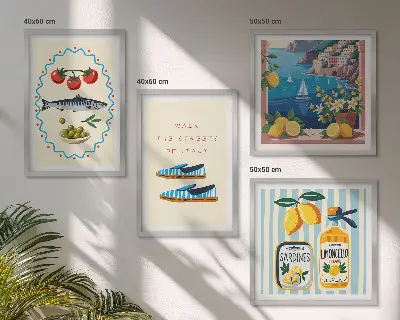 Billedsæt med ramme italienske smagsoplevelser med farverige motiver