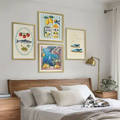 Billedsæt med ramme italienske smagsoplevelser med farverige motiver
