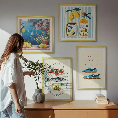 Billedsæt med ramme italienske smagsoplevelser med farverige motiver