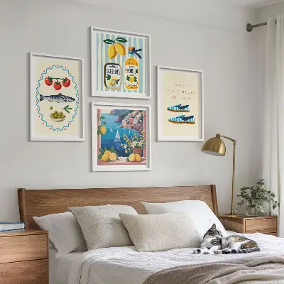 Billedsæt med ramme italienske smagsoplevelser med farverige motiver