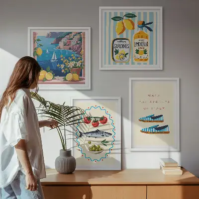 Billedsæt med ramme italienske smagsoplevelser med farverige motiver