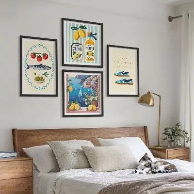 Billedsæt med ramme italienske smagsoplevelser med farverige motiver