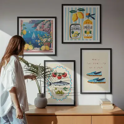 Billedsæt med ramme italienske smagsoplevelser med farverige motiver