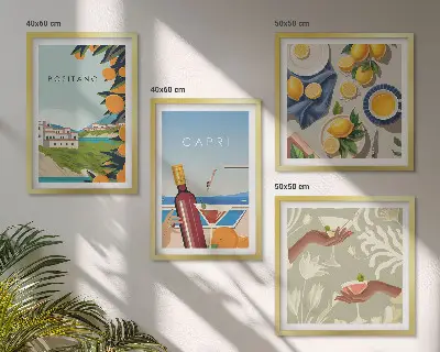 Italienske citronferier Capri billedsæt med ramme