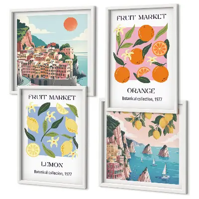 Frugtplakater med citroner og appelsiner billedvæg til ophæng over sofaen