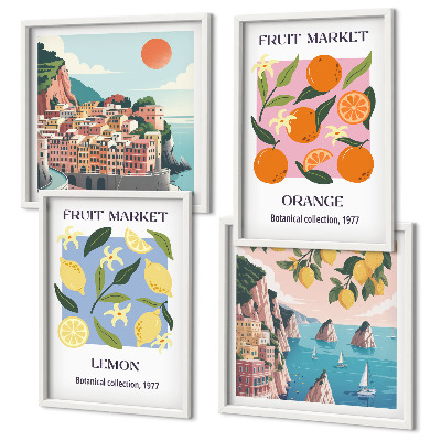 Billedvæg over sofa Frugtplakater citroner appelsiner
