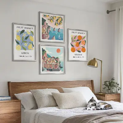 Frugtplakater med citroner og appelsiner billedvæg til ophæng over sofaen