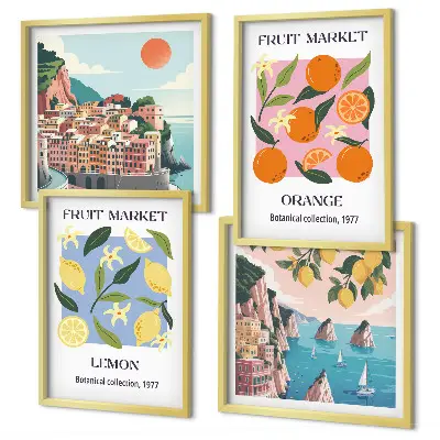 Frugtplakater med citroner og appelsiner billedvæg til ophæng over sofaen