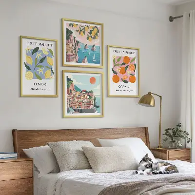 Frugtplakater med citroner og appelsiner billedvæg til ophæng over sofaen