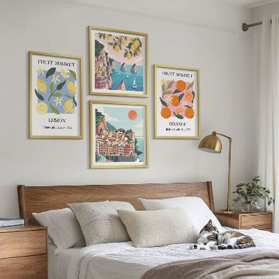 Billedvæg over sofa Frugtplakater citroner appelsiner