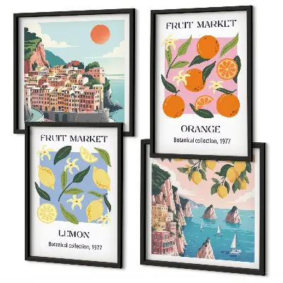 Frugtplakater med citroner og appelsiner billedvæg til ophæng over sofaen