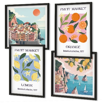 Billedvæg over sofa Frugtplakater citroner appelsiner