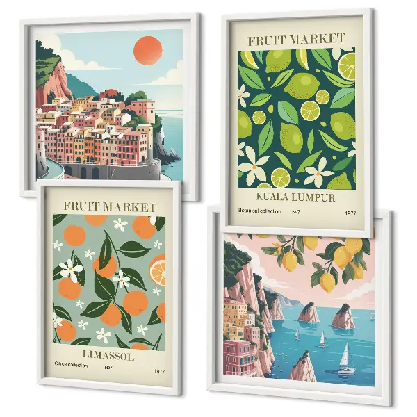 Vintage plakater med frugtmønstre billedvæg til ophængning over sofa