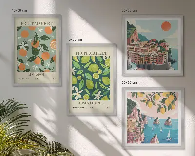 Vintage plakater med frugtmønstre billedvæg til ophængning over sofa