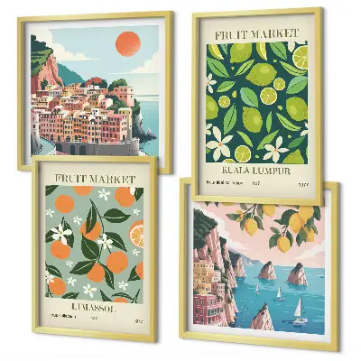 Vintage plakater med frugtmønstre billedvæg til ophængning over sofa