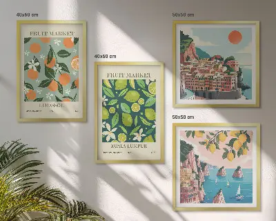 Vintage plakater med frugtmønstre billedvæg til ophængning over sofa