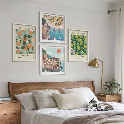 Vintage plakater med frugtmønstre billedvæg til ophængning over sofa