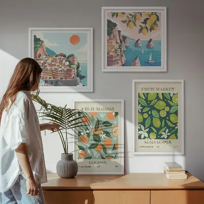 Vintage plakater med frugtmønstre billedvæg til ophængning over sofa