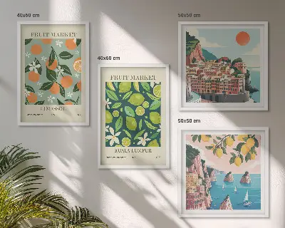 Vintage plakater med frugtmønstre billedvæg til ophængning over sofa