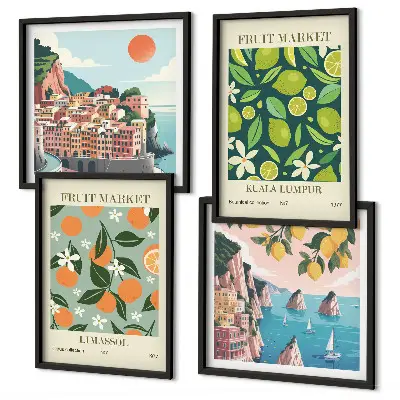 Vintage plakater med frugtmønstre billedvæg til ophængning over sofa