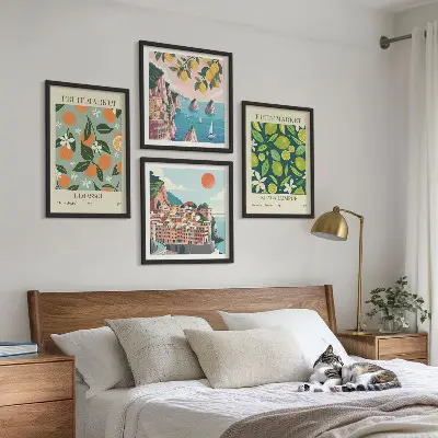 Vintage plakater med frugtmønstre billedvæg til ophængning over sofa