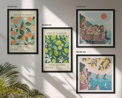 Vintage plakater med frugtmønstre billedvæg til ophængning over sofa