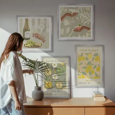 Billedsæt med ramme frugtmønstre med italiensk vin