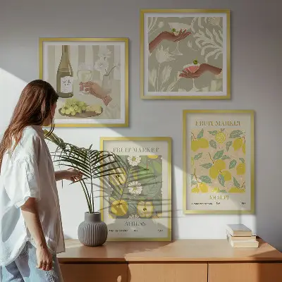 Billedsæt med ramme frugtmønstre med italiensk vin