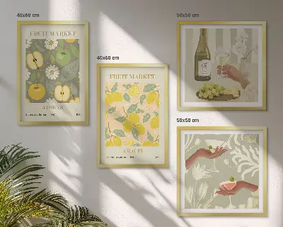 Billedsæt med ramme frugtmønstre med italiensk vin