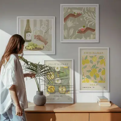 Billedsæt med ramme frugtmønstre med italiensk vin