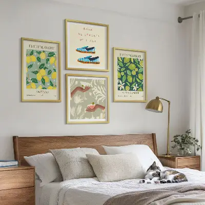 Italienske plakater med frugtmønstre billedvæg til over sofaen