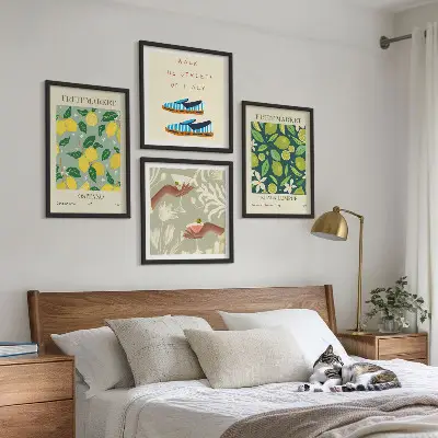 Italienske plakater med frugtmønstre billedvæg til over sofaen