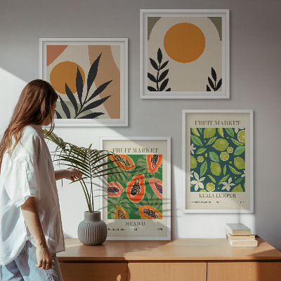 Billedvæg over sofa Boho papaya frugtmønstre