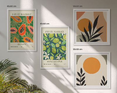 Billedvæg over sofa Boho papaya frugtmønstre
