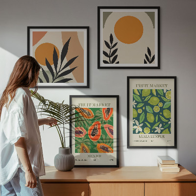 Billedvæg over sofa Boho papaya frugtmønstre