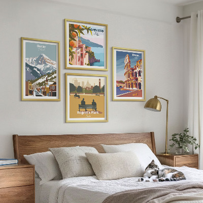 Billedsæt med ramme Retro illustrationer af berømte steder