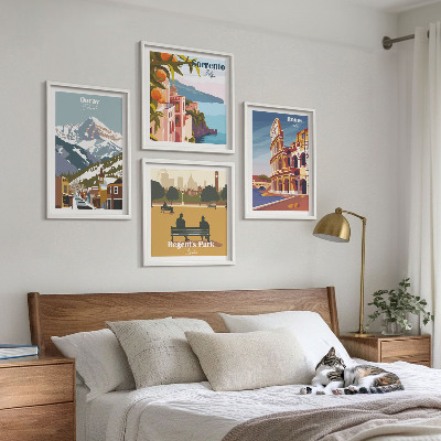 Billedsæt med ramme Retro illustrationer af berømte steder