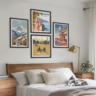 Retro illustrationer af berømte steder billedsæt med ramme