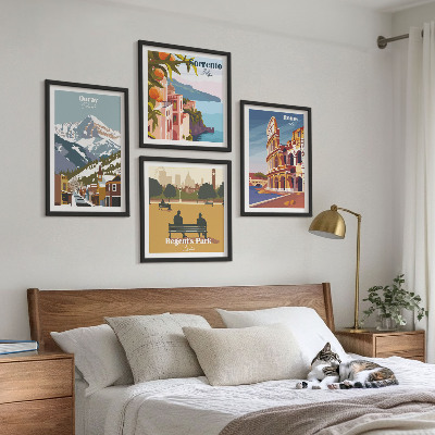 Billedsæt med ramme Retro illustrationer af berømte steder
