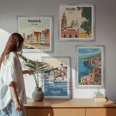 Landskaber i europæiske byer billedvæg til over sofaen