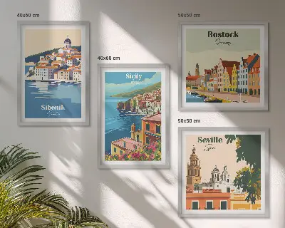 Landskaber i europæiske byer billedvæg til over sofaen