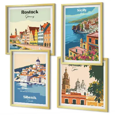 Landskaber i europæiske byer billedvæg til over sofaen