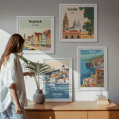 Landskaber i europæiske byer billedvæg til over sofaen