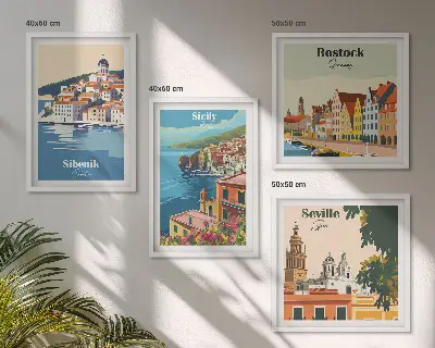 Landskaber i europæiske byer billedvæg til over sofaen