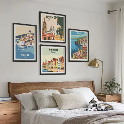 Landskaber i europæiske byer billedvæg til over sofaen